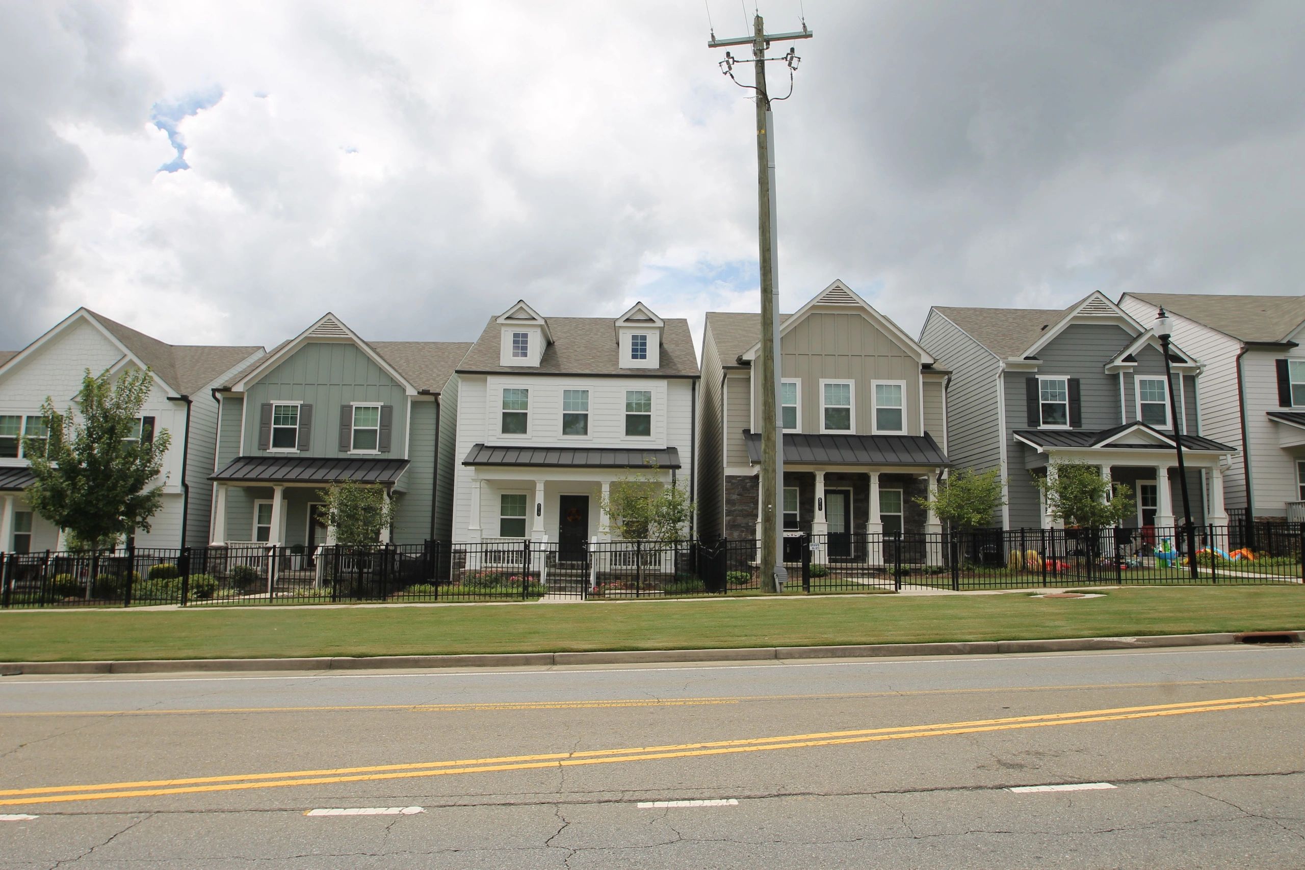 Modern townhome frontage in a residential community